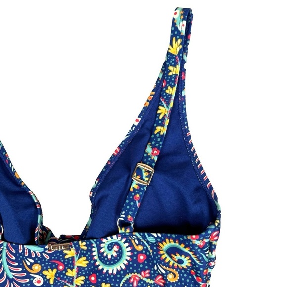 Nicole Miller One Piece Swimsuit S Blue Floral Sweetheart Adjustable Ruched NEW - Picture 6 of 15